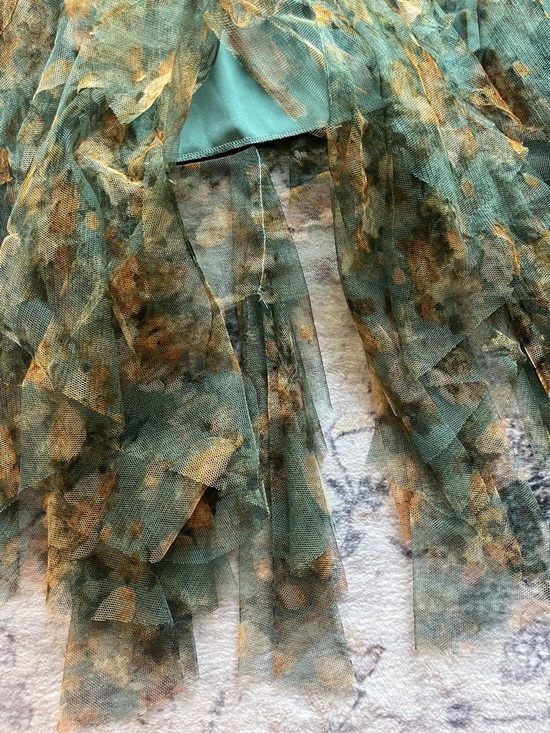 Green Floral Tulle Skirt Tiered Midi/ Boho Cottagecore Romantic Skirt - Picture 5 of 7